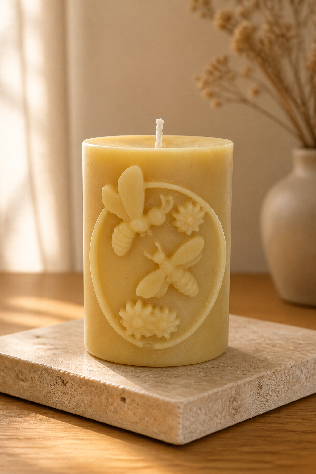 Beeswax Pillars With Designs