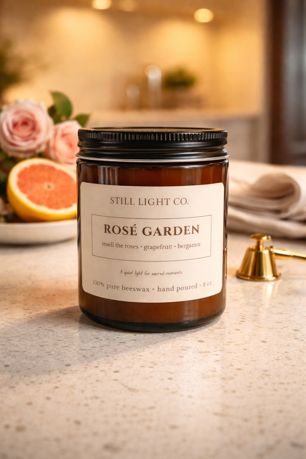 Rosé Garden Beeswax Candle